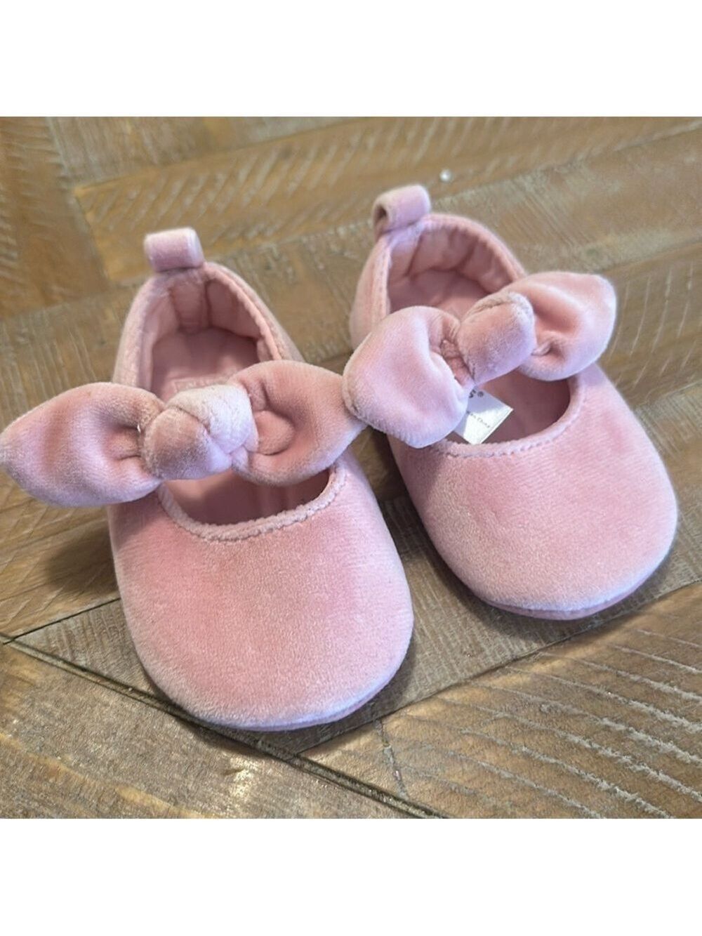 Carter's Baby Girl Velvet Pink Ballerina Flats Shoes with Elastic Band & Bow